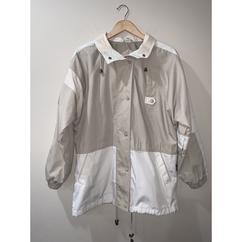 Vintage Izzi Windbreaker Jacket Size Small White Tan Made In India
